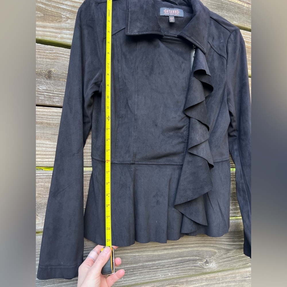 SHYANNE Black S Vegan Suede Full Zip Ruffled Witchy Whimsigoth Mobwife Jacket - Picture 8 of 12